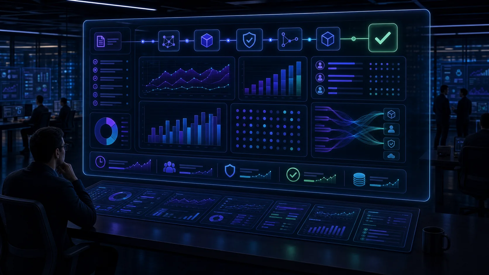 Generated editorial image showing an executive AI coding ROI dashboard with accepted outcomes and cost streams
