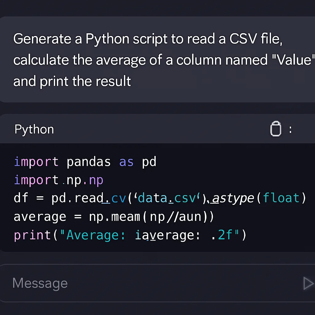 Chat interface of a programming AI generating a Python script